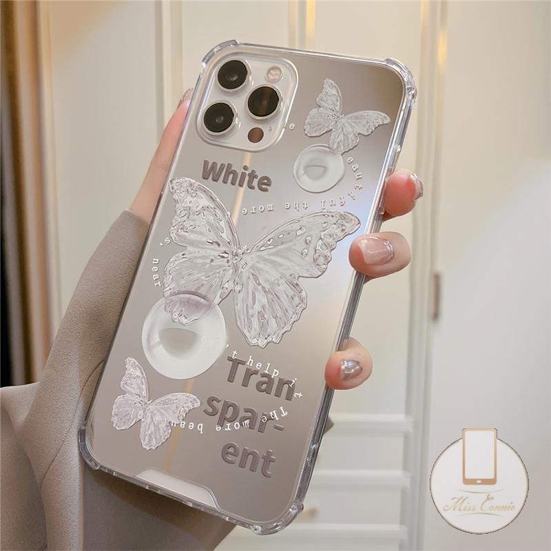 Soft Case Tpu Transparan Cermin Kristal Butterfly Untuk iPhone 11 7Plus 8Plus XR X XS Max 12 13 11 Pro Max 6 6S Plus 7 8 SE 2020