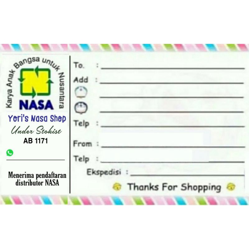 

LABEL PENGIRIMAN NASA / STICKER PENGIRIMAN/SHIPPING CARD