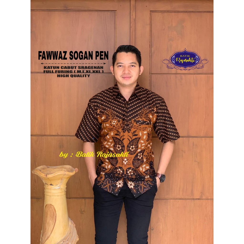 FAWWAZ SOGAN Kemeja Batik Pria Full Furing Katun Cabut Sragenan