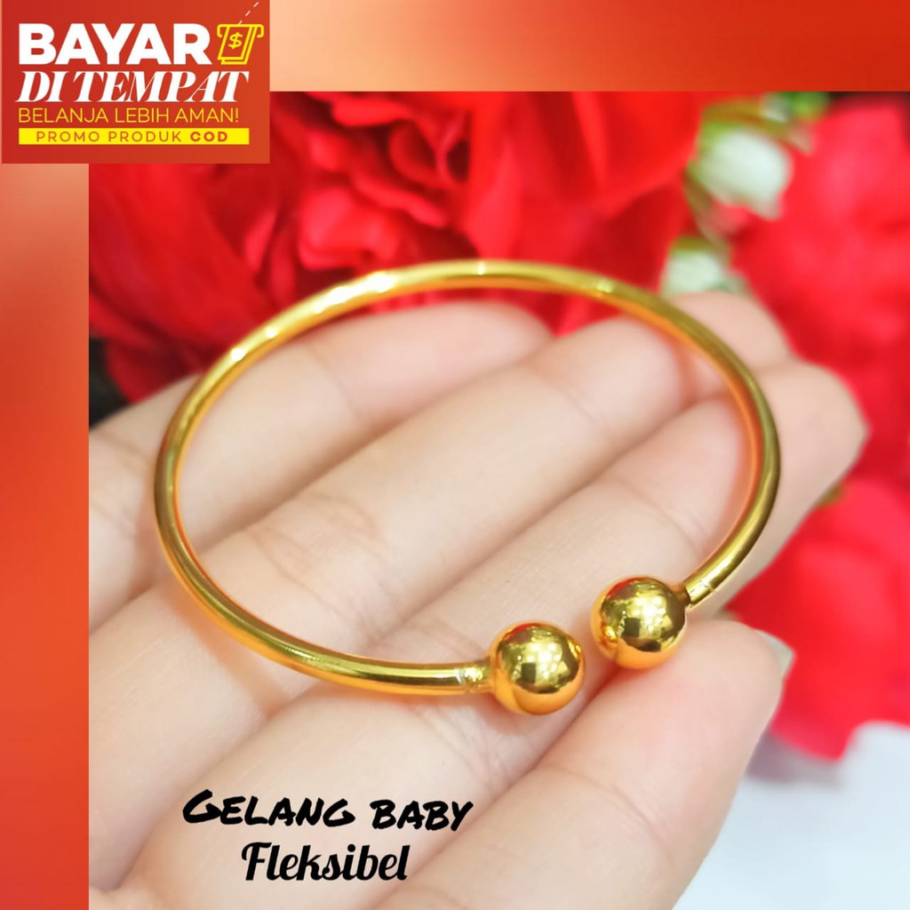 TITANIUM Gelang Baby fleksibel polos emas Korea 24k baja kuning anti luntur