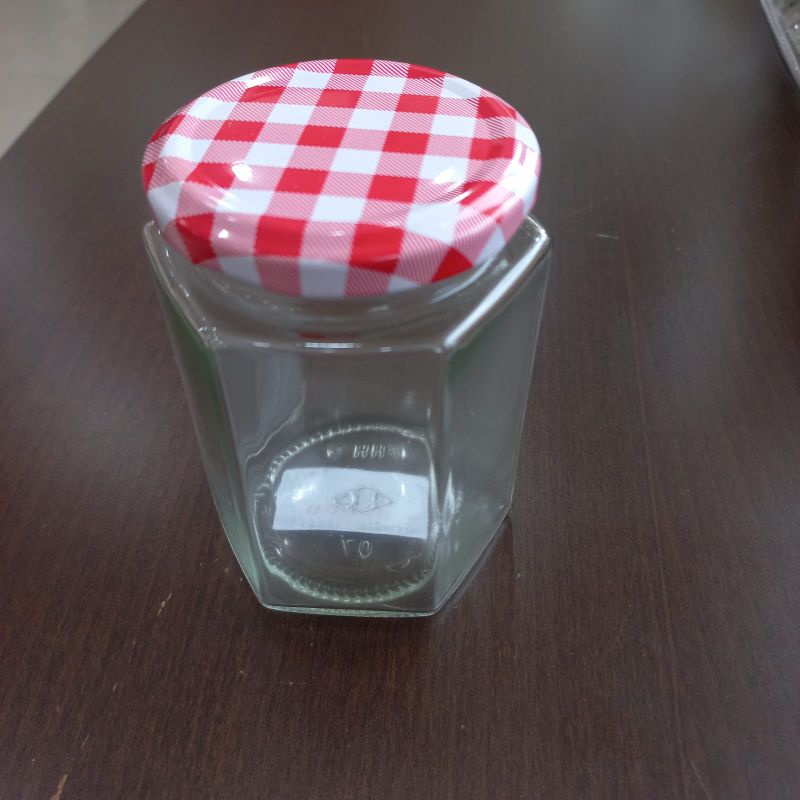 JAR KACA HEXA 300ML D:7T:10 TTP : KOTAK MERAH