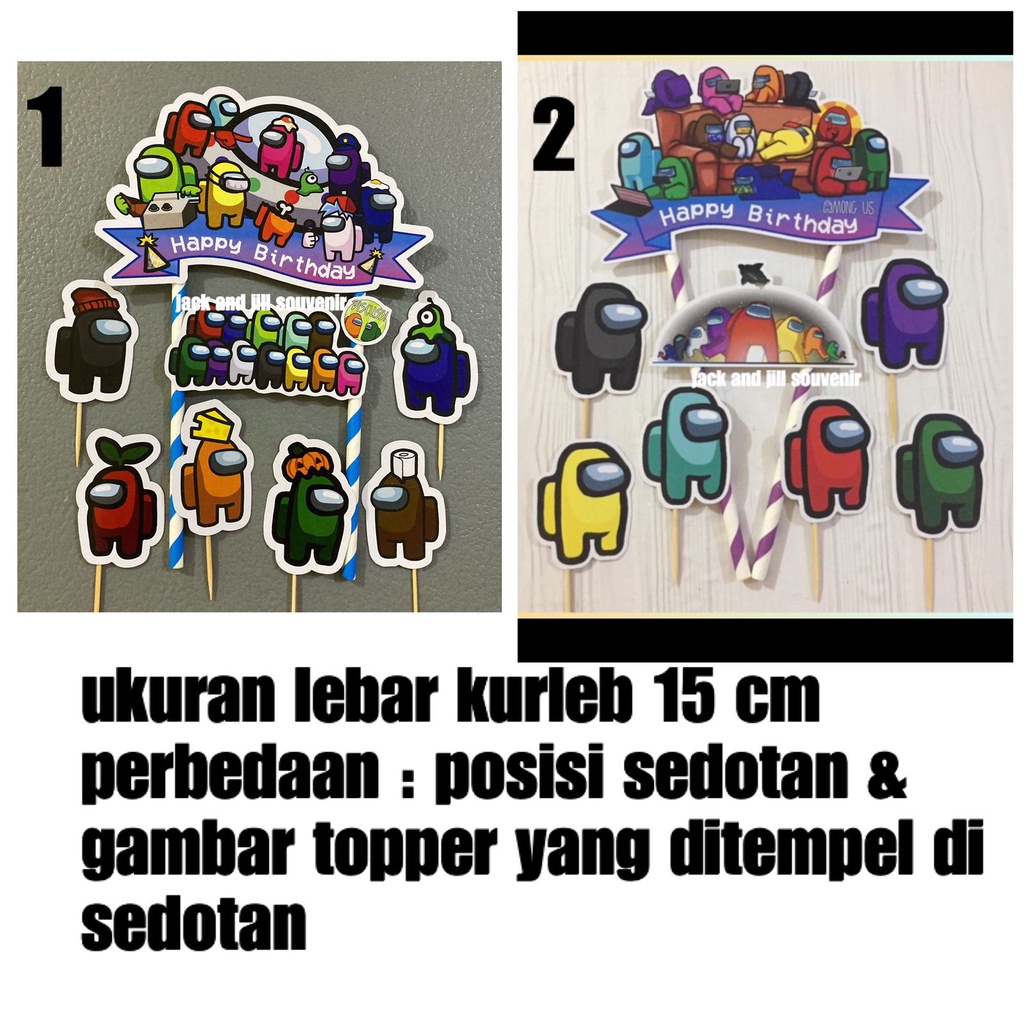 topper happy birthday among us - hiasan tusukan kue ultah among us