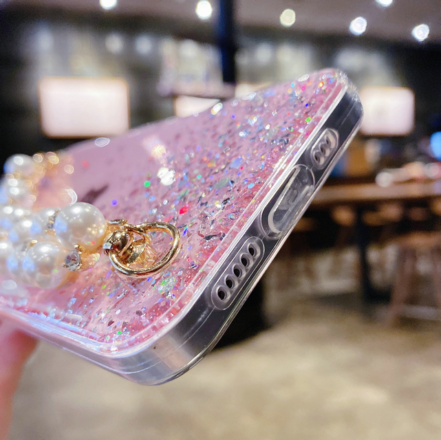 Soft Case Transparan Aksen Gelang Mutiara Berlian Untuk Iphone 11 12 Pro Max Xs X Xr 7 8 Plus 7 + 8 + Se 2020