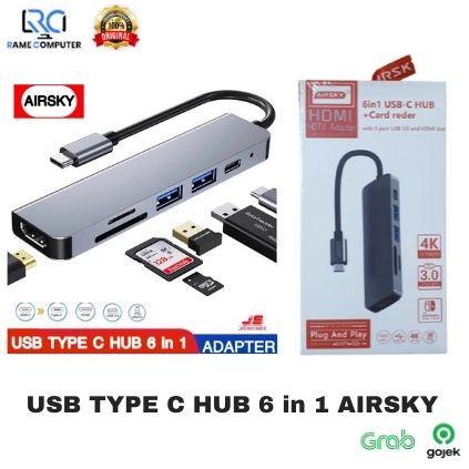 USB TYPE C AIRSKY HUB 6 in 1 TO HDMI 4K,Card Reader,USB3.0,pD 3.0