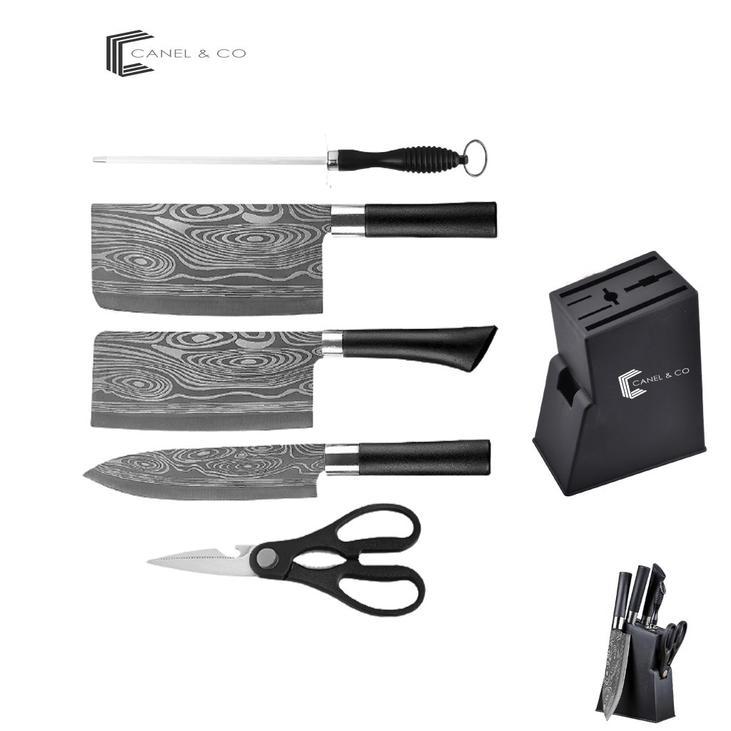 CANEL &amp; CO 6In1 Pisau Set / Knife Set Cleaver Slicing Chef Knife Scissors Sharpener Stick Set Memasak Pisau Dapur