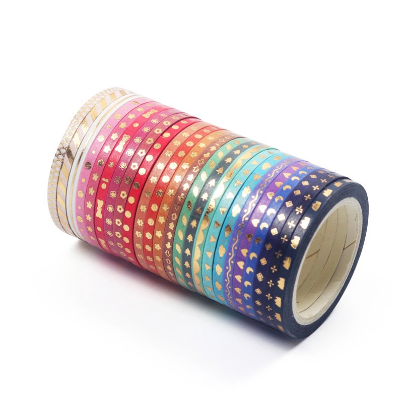24Pcs/Set Foiling Slim Washi Masking Tape Set Foil Paper Masking Tape Diy Scrapbooking Decoration Sticker