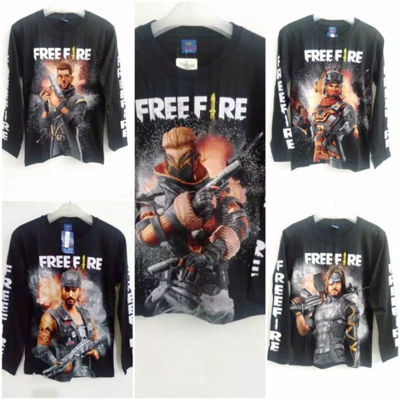 KAOS / BAJU ANAK FF FREE FIRE HITAM LENGAN PANJANG / EP EP GAME GARENA MURAH