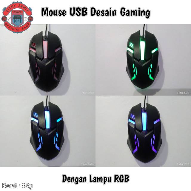 Mouse USB Desain Bentuk Gaming Dengan Lampu RGB Breathing • Laptop Komputer PC Warnet Game Murah