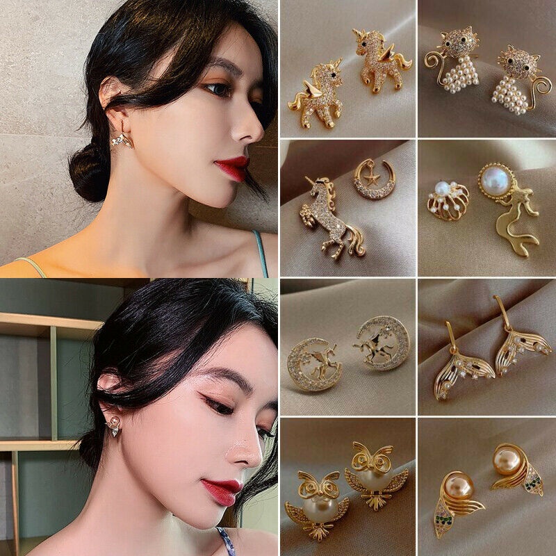 2021 new animal pony bird KC gold crystal earrings earrings women's jewelry gifts factory wholesale in stock