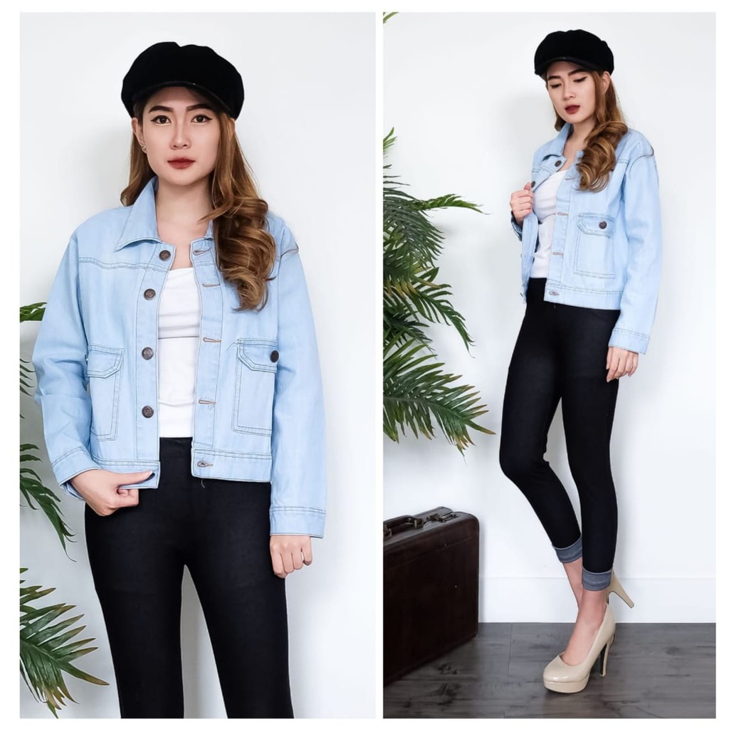 QUEEN FASHIOM JAKET JEANS GISELLA / SOFT BLUE / DARK BLUE / POCKET / FIT TO L