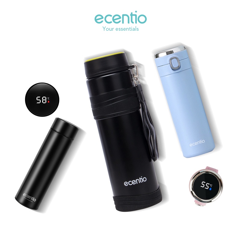 ecentio 400-1000ml Led suhu Display Termos Air Panas 304 stainless Bisnis Vacuum Flask Botol minum