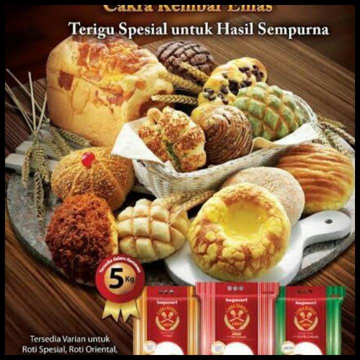 

Tepung Terigu Cakra Kembar Emas Bogasari (Roti Pao & Mantao) 5 Kg