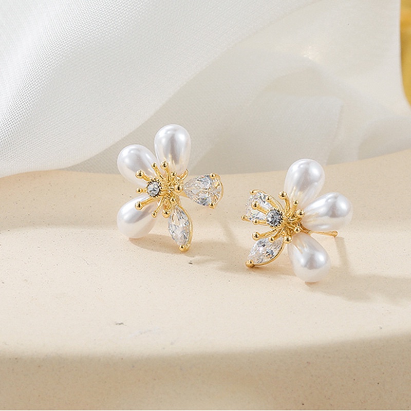 2022 Anting Tusuk Sterling Silver 925 Desain Bunga Hias Zircon + Mutiara Gaya Korea Untuk Wanita