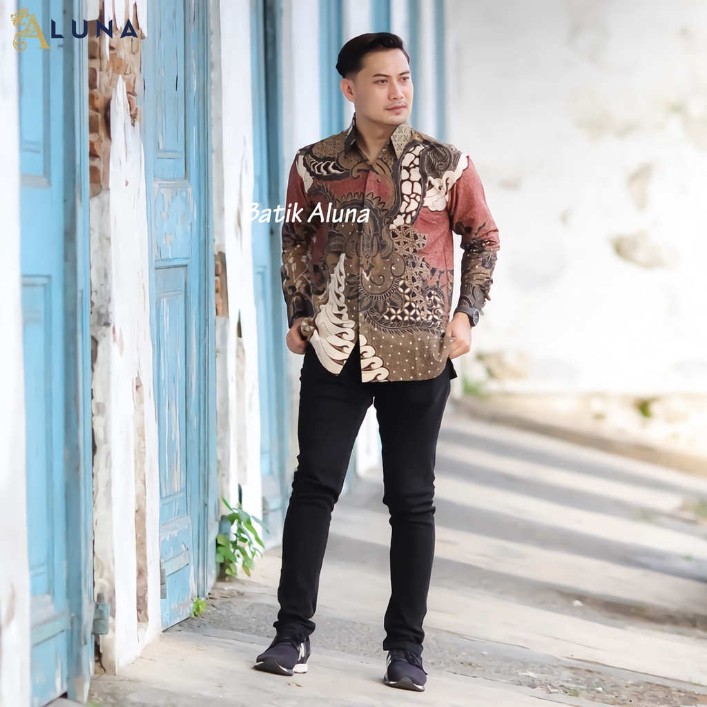 KEMEJA BATIK PRIA PREMIUM LENGAN PANJANG REGULAR BATIK ALUNA PCW 072