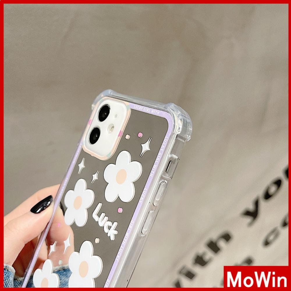 iPhone Case Acrylic HD Mirror Laser Airbag Shockproof Protection Camera Cute White Flowers Compatible For iPhone 11 iPhone 13 Pro Max iPhone 12 Pro Max iPhone 7 Plus iPhone xr