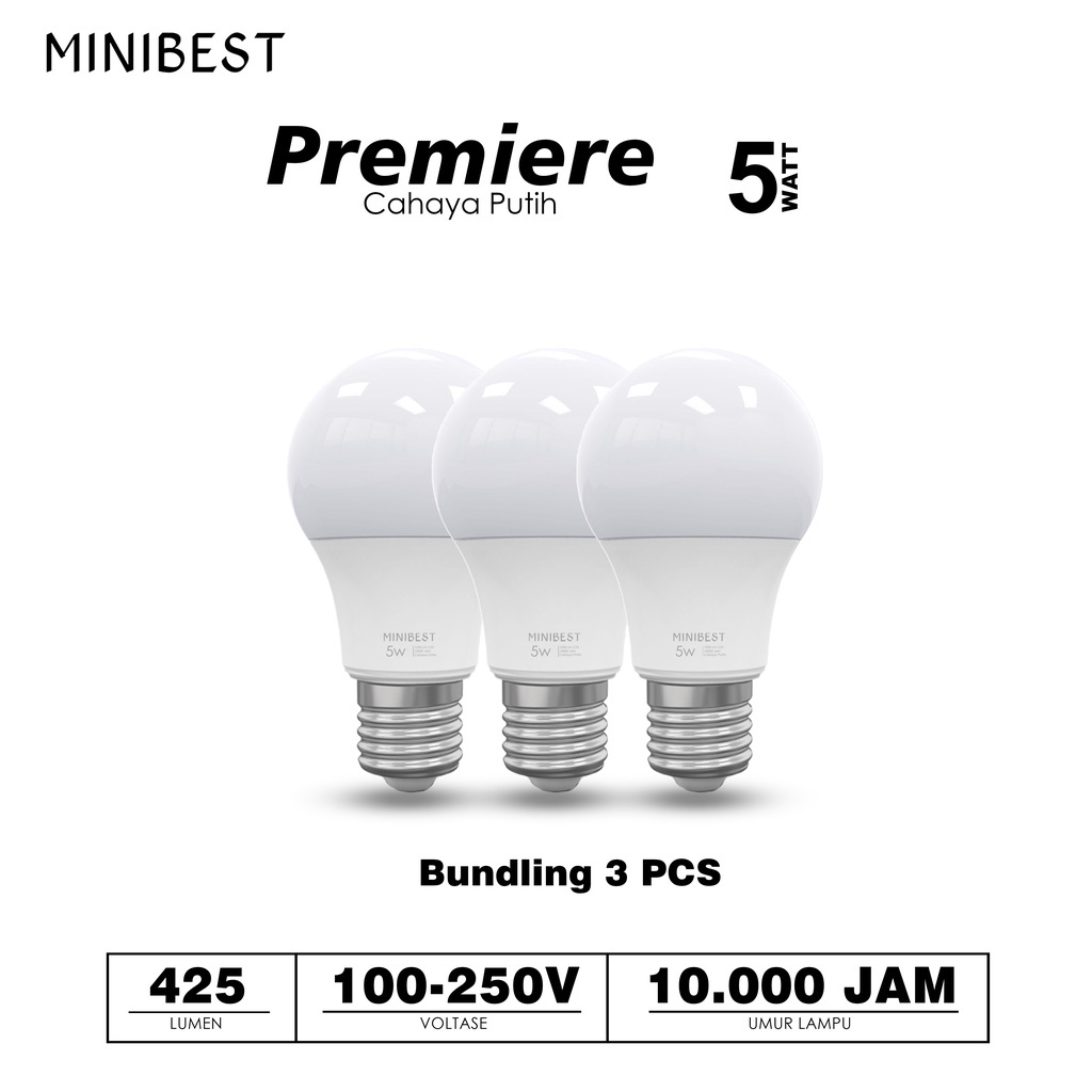 Minibest Lampu LED Premiere 5 watt Bundling 3pcs - Putih - Paket Murah