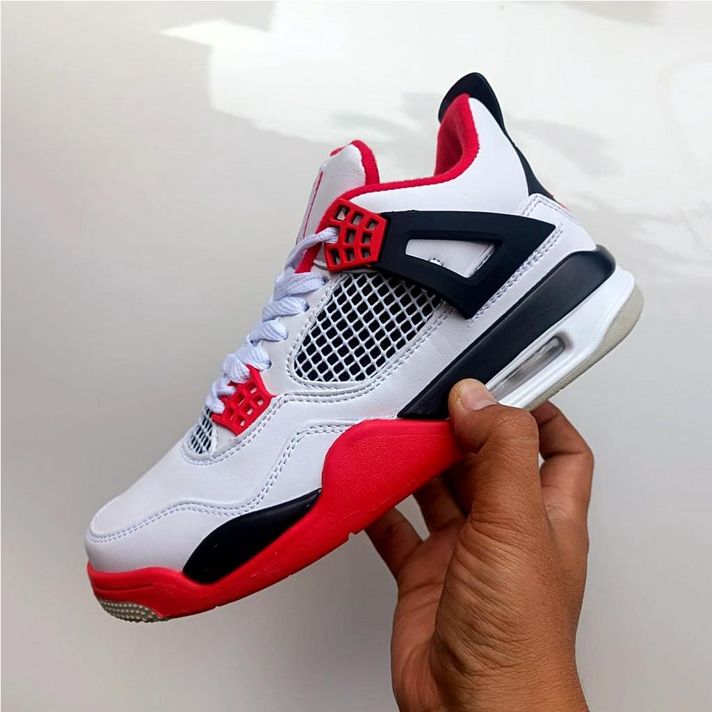 Sepatu Olahraga Sepatu Basket AJ 4 Retr0 og FIRE RED WHITE PREMIUM