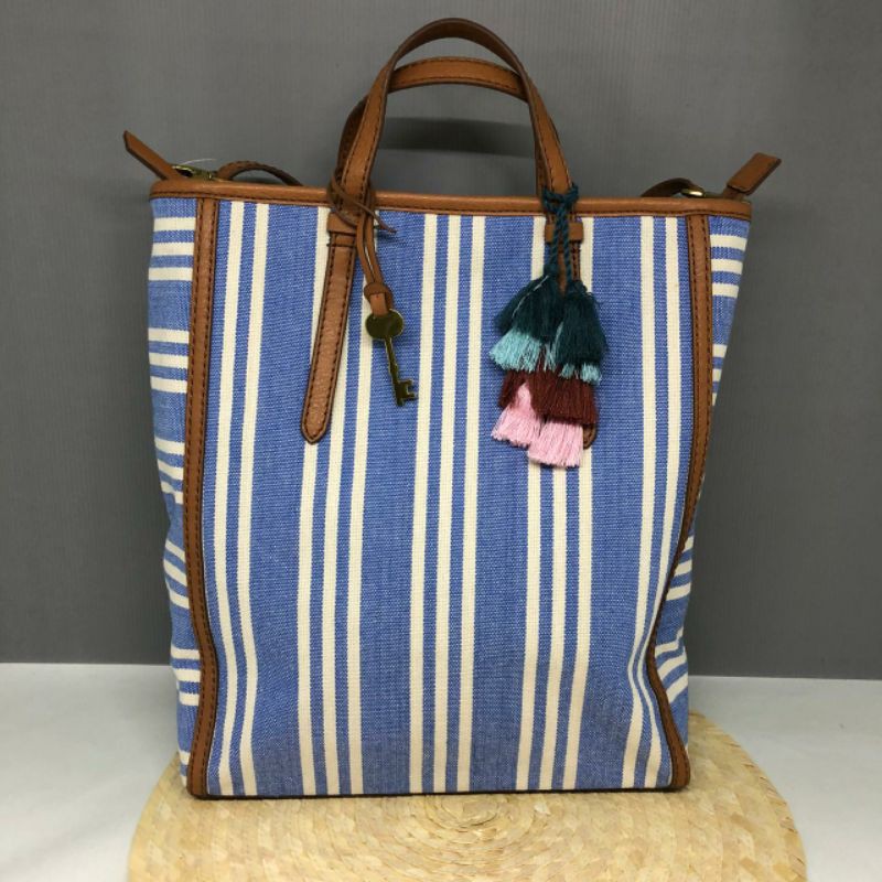 Fossil Camilla Backpack Tote Blue White Multi