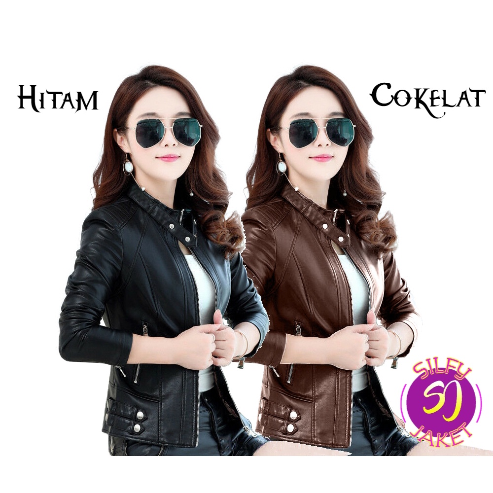 Jaket Kulit Sintetis Wanita Style Korea