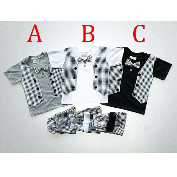 Baju setelan bayi laki-laki rompi dasi kupu-kupu keren baju kondangan baju pesta