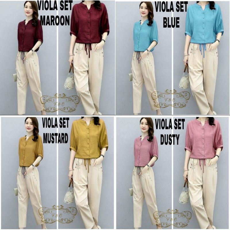 SETELAN VIOLA SET FD/SETELAN BAJU KANTOR WANITA SETELAN TERBARU/SETELAN KOREA STYLE/SETCEL MOSCREPE