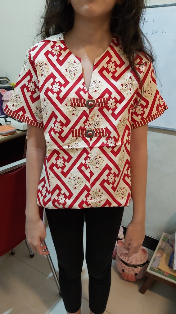 Batik Couple Set Bl# Edisi Imlek Warna Merah Bahan Katun Stretch