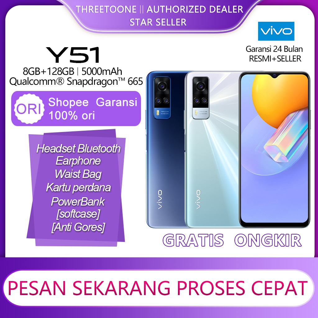 Promo Cuci Gudang Hp  VIVO Y51 Garansi Resmi Vivo 1 Tahun handphone BNIB indonesia  Hp Murah
