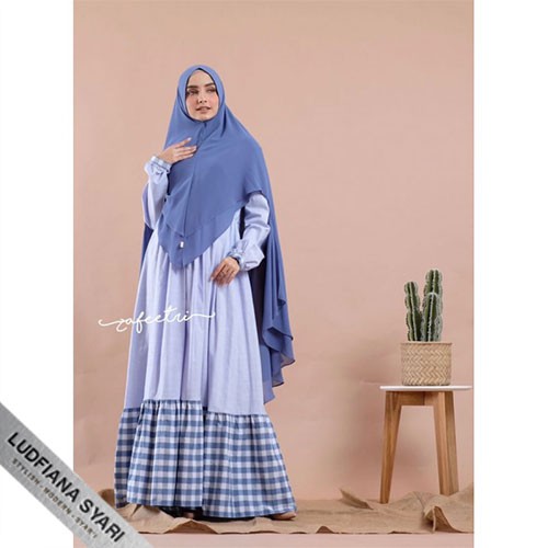 Dress Only | Bluesteel Ghania Tartan Gamis Syari Original By Zafeetri