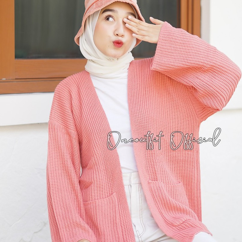 4XL- 5XL Cardigan Rajut Jumbo Premium/ Cardigan Rajut Oversize/ Outer Jumbo Big Size/ Rajut Murah-Dusty