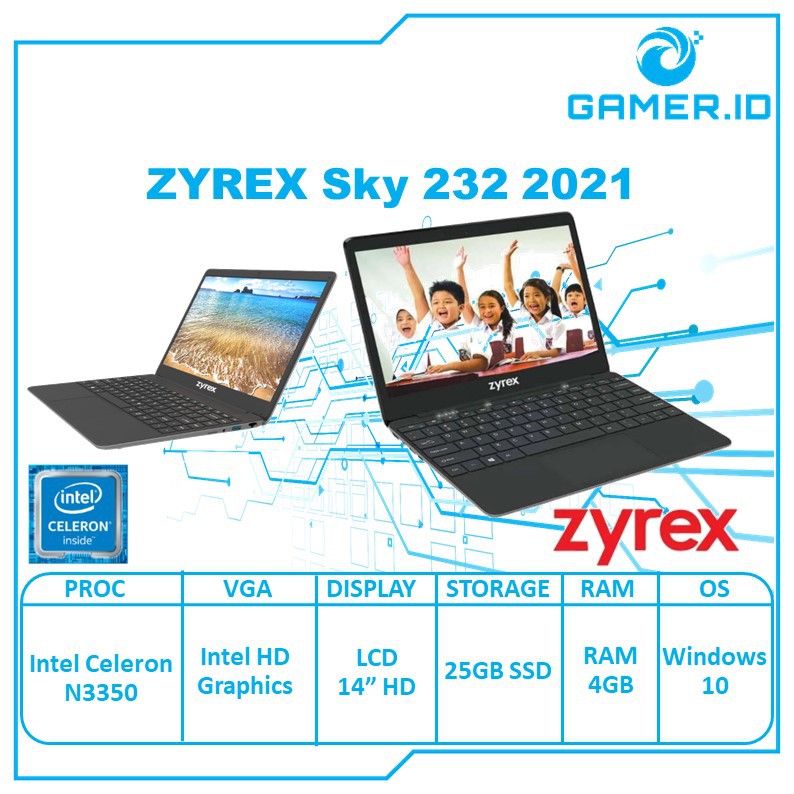 ZYREX Sky 232 2021 - Intel Celeron N3350 RAM 4GB 256GB SSD