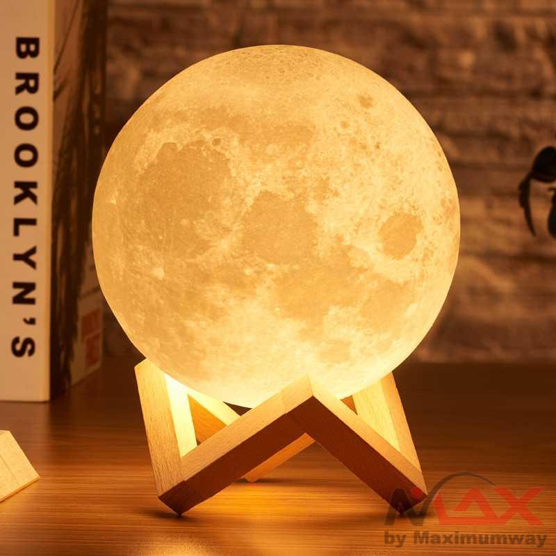 Lampu Meja Lampu Tidur Lampu Hias, Bentuk 3D Bulan, Aman bila disentuh anak karena kuat, 3D Printed Moon Night Light Lamp 12 cm pajangan kamar ruang tamu minimalis Rambery moon lamp 3D print night light Rechargeable 3 Color Tap Control lamp lights