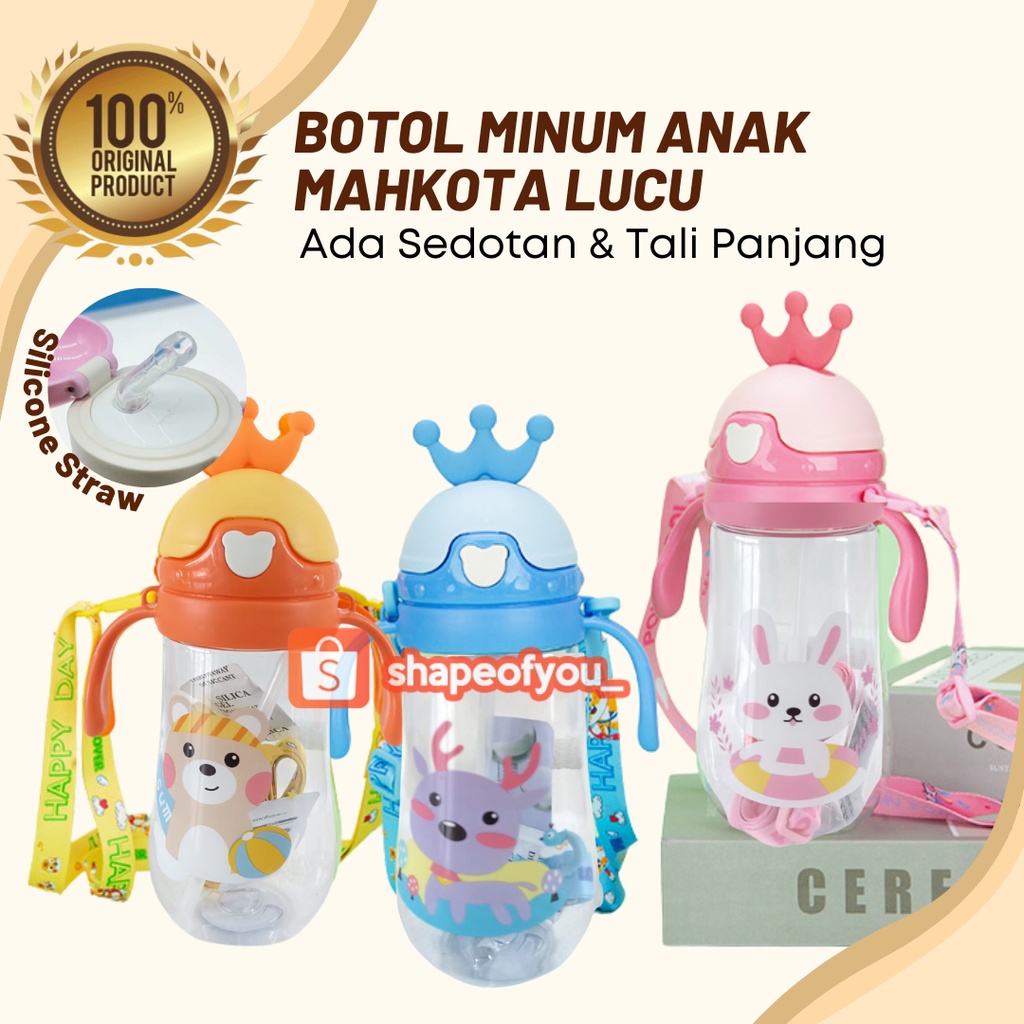 Botol Minum Anak Sekolah TK SD Ada Tali Sedotan BPA FREE Import 600ml