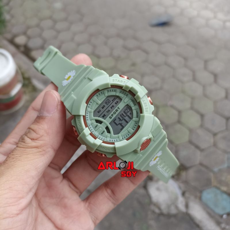 JAM TANGAN WANITA SPORT BUNGA DAISY DIGITAL STRAP RUBBER BUNGA BULAT TERMURAH