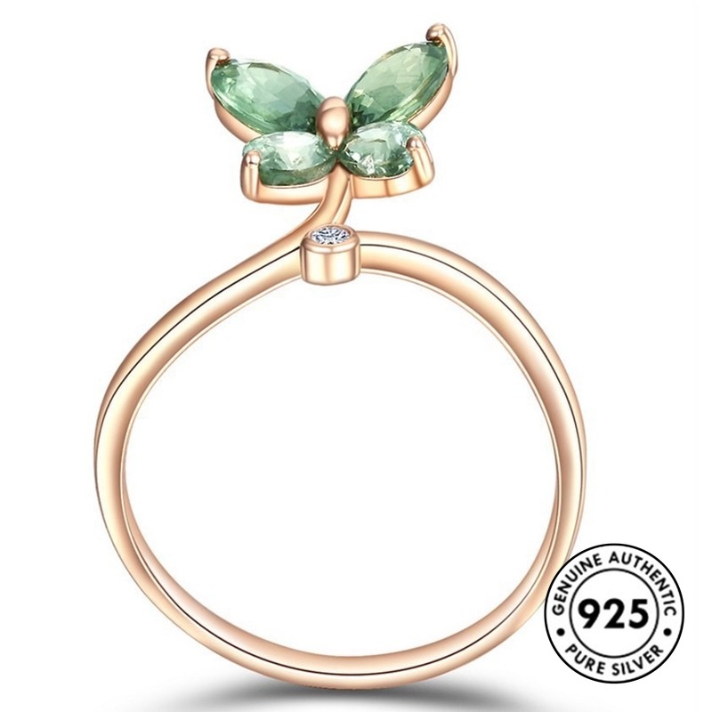 Cincin Kepribadian Emerald Bahan S925 Silver Warna Rose Gold