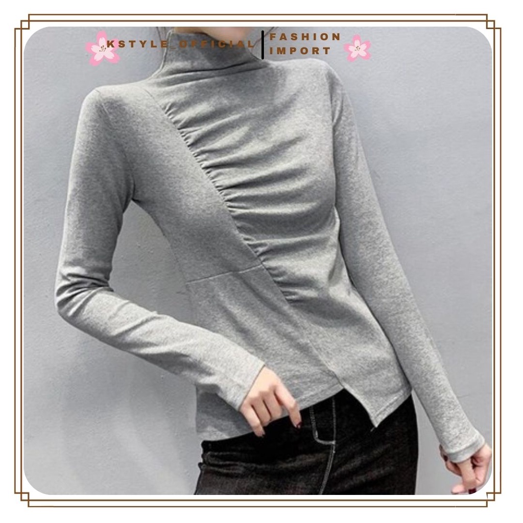 KSTYLE // Kaos Halterneck Abu Kerut Tee Tshirt Kpop Style Wanita  Sexy Import