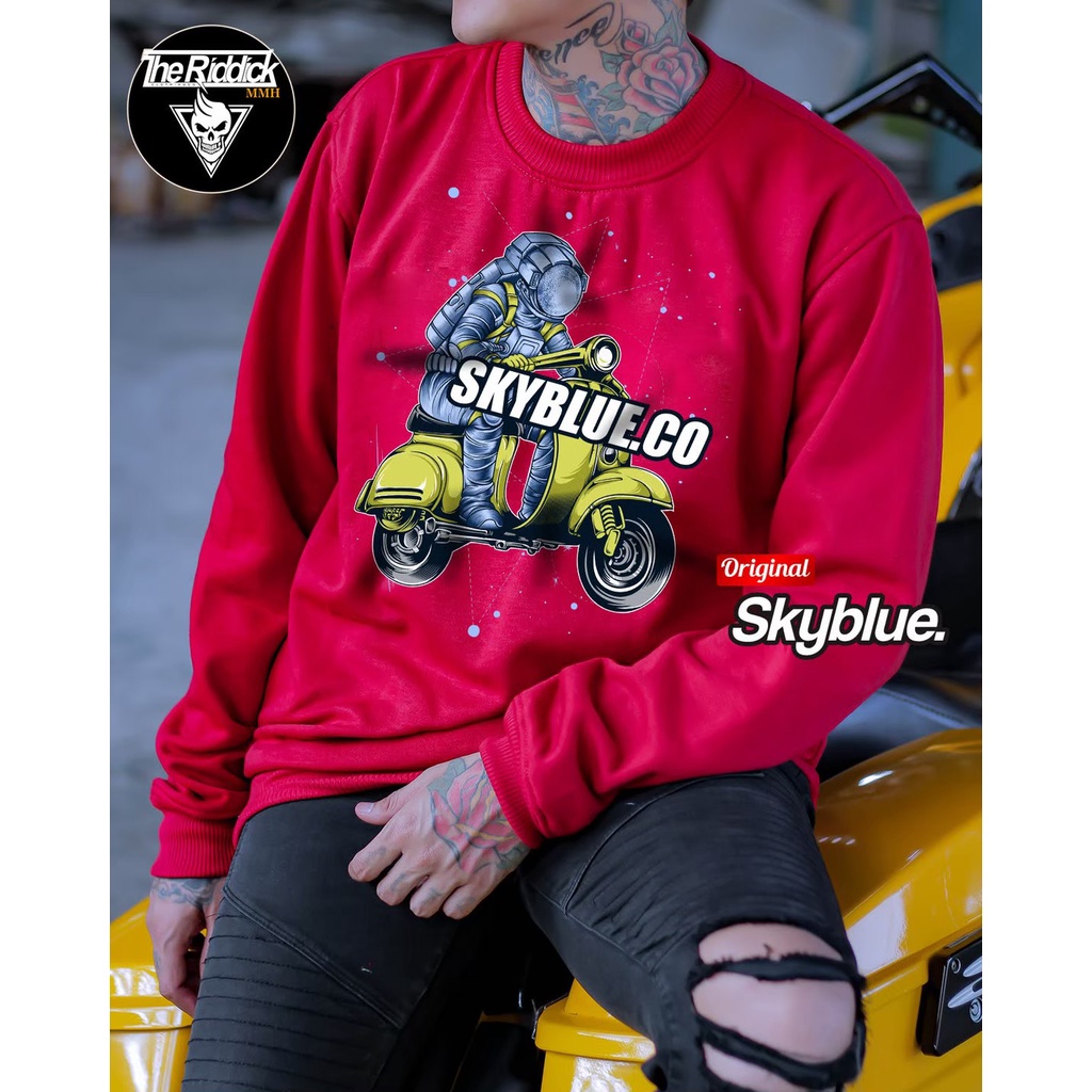 CREWNECK SKYBLUE ORIGINAL DISTRO BANDUNG/CREWNECK VESPA SKYBLUE.CO/SWEATSHIRT PRIA