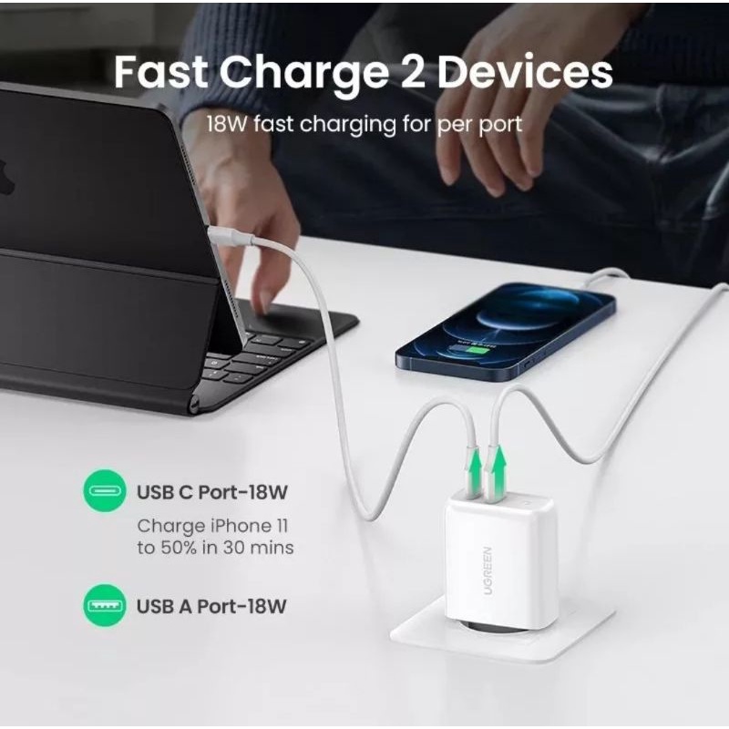 Ugreen Charger 36 Watt for IPhone MacBook Android - Fast Charger Ugreen Universal