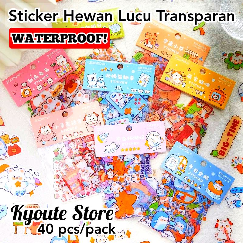 

46 pcs Sticker Dekorasi Cute Animal Cartoon Hewan Lucu PVC Waterproof Anti Air Scrapbook Tumblr Journal DIY Journal Planner Case HP