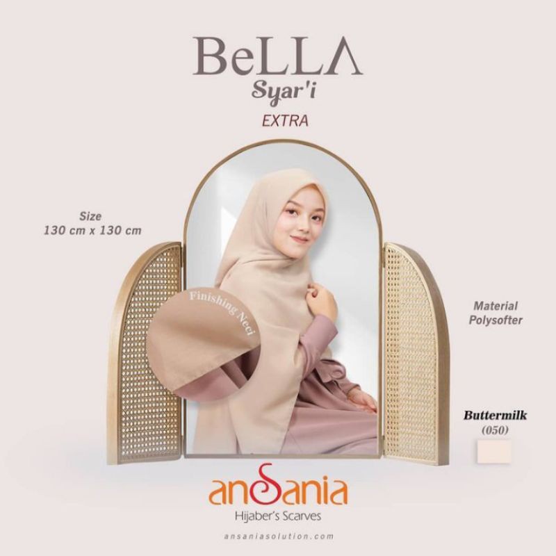 Bella Square Jumbo Syari 130 X 130 by Ansania Suare Hijab-Buttermilk