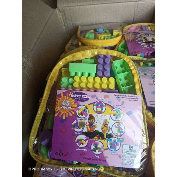 HJ 3836 B mainan anak edukasi block ISI 65 pcs  happy kids  / happy kids building / mainan balok