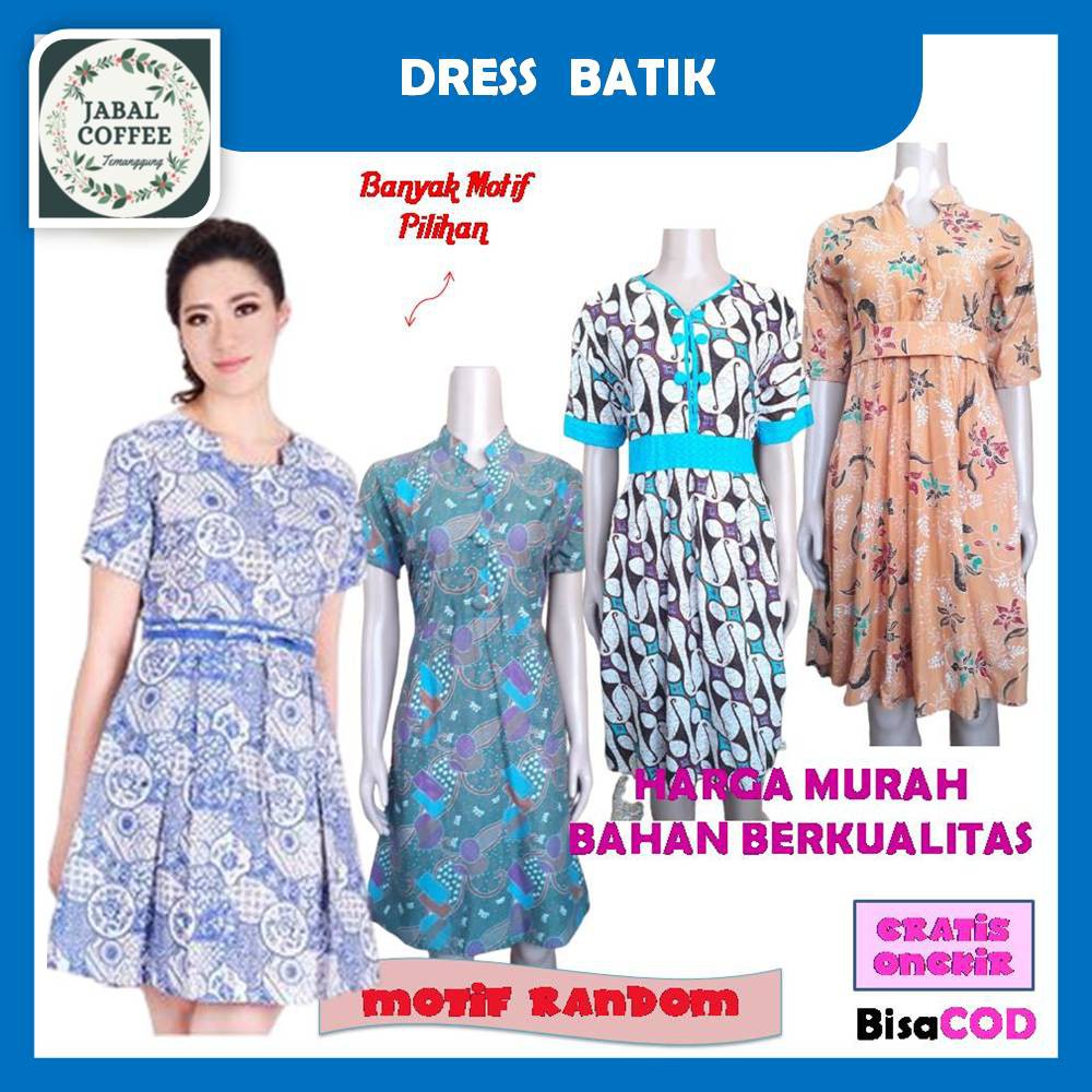 Dress Batik Wanita Jumbo Pesta Modern / Dress Pendek Batik Wanita Dewasa Modern Murah J18