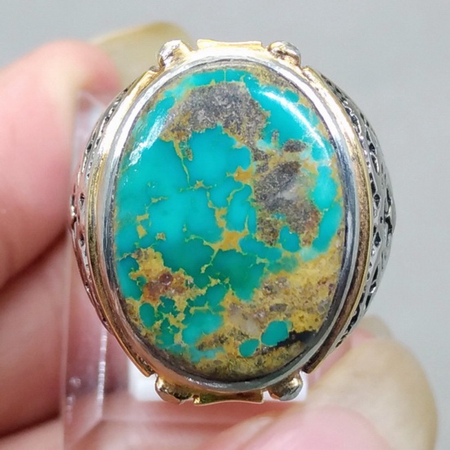 Cincin batu Akik Pirus Persia Asli Bergaransi
