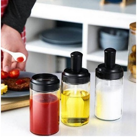 BOTOL BUMBU SENDOK KACA Unik Dengan Tutup Botol Sendok Serbaguna-2