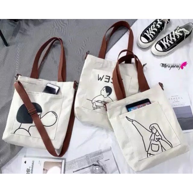 Charyatink - Totebag Monokrom Wanita Aesthetic Tas Selempang Bahu Wanita