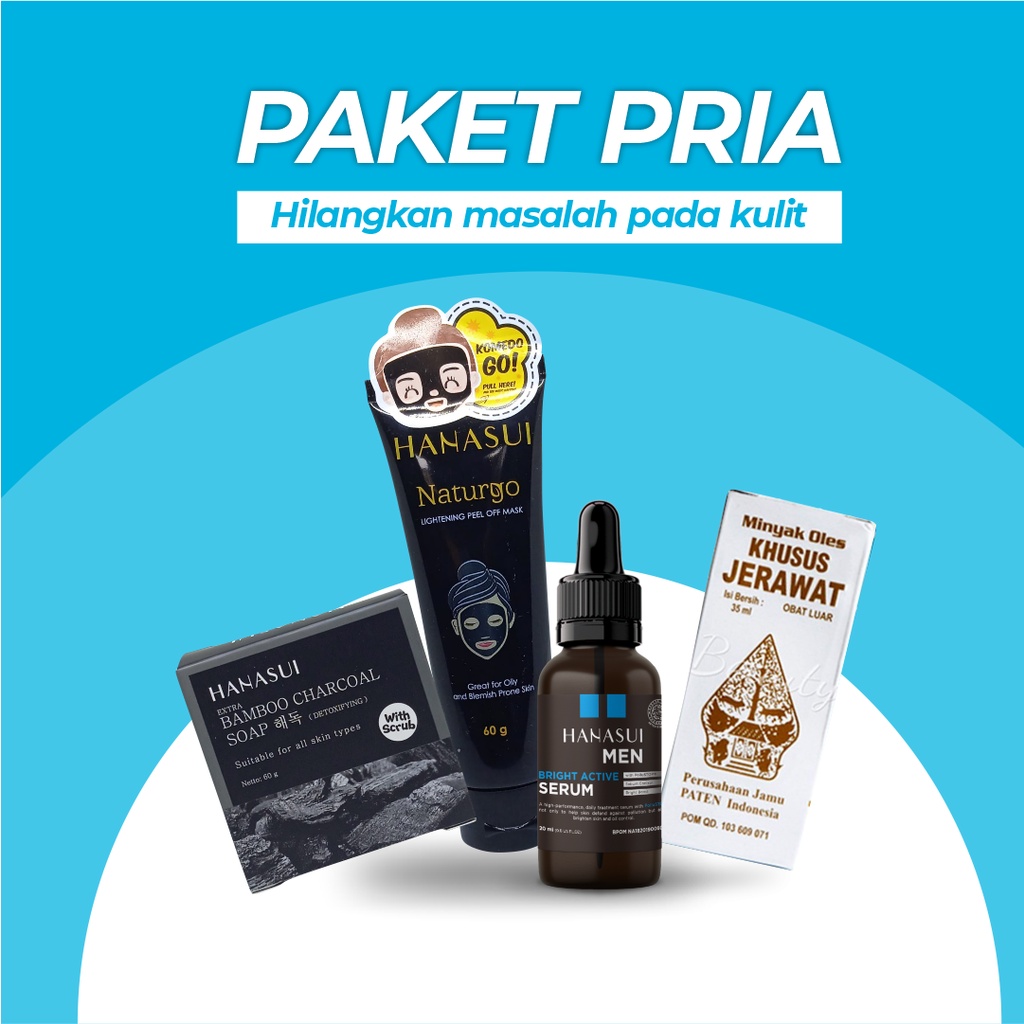 Paket Perawatan Pria BPOM Paket Skincare Pria Hanasui men cream Hanasui men serum jerawat Hanasui me