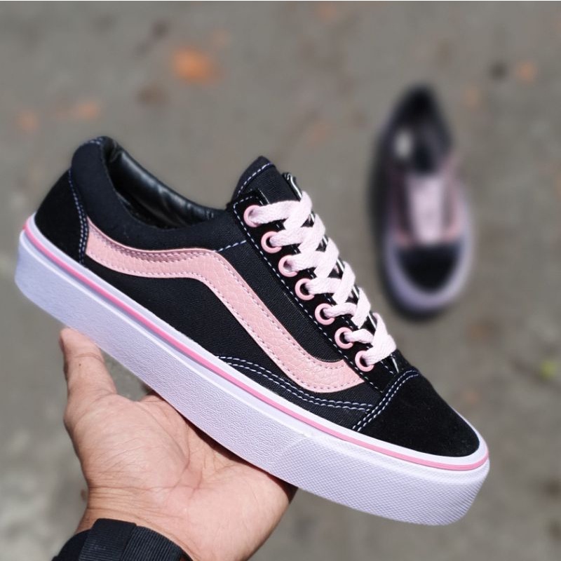 Sepatu Tali oldskool BW/hitam pink/navy pink/hitam abu 36 - 43