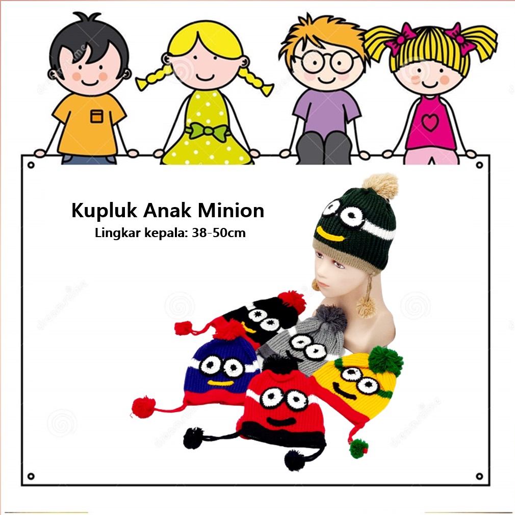 Kupluk/Beanie Hat/Topi Beni Anak Minion Lingkar 38-50cm