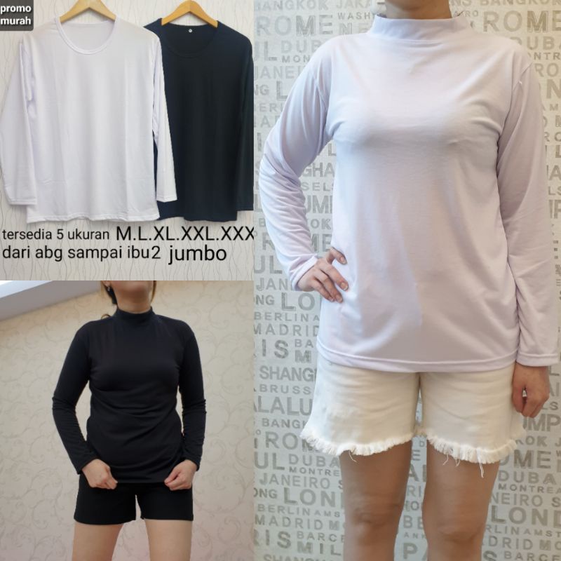 krah leher tinggi M.L.XL.XXL.XXXL jumbo spandek kaos manset dalaman tgn panjang