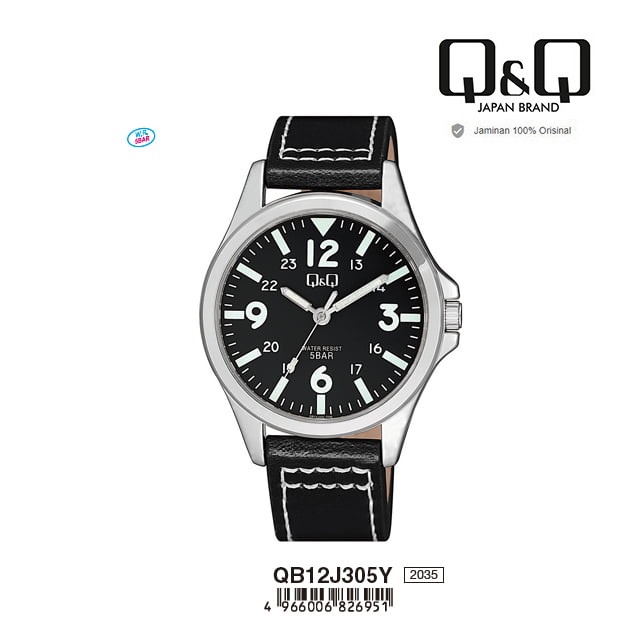 Q&Q QNQ QQ ORIGINAL ANALOG WATCH JAM TANGAN PRIA TALI KULIT QB12 QB12J QB12J305Y