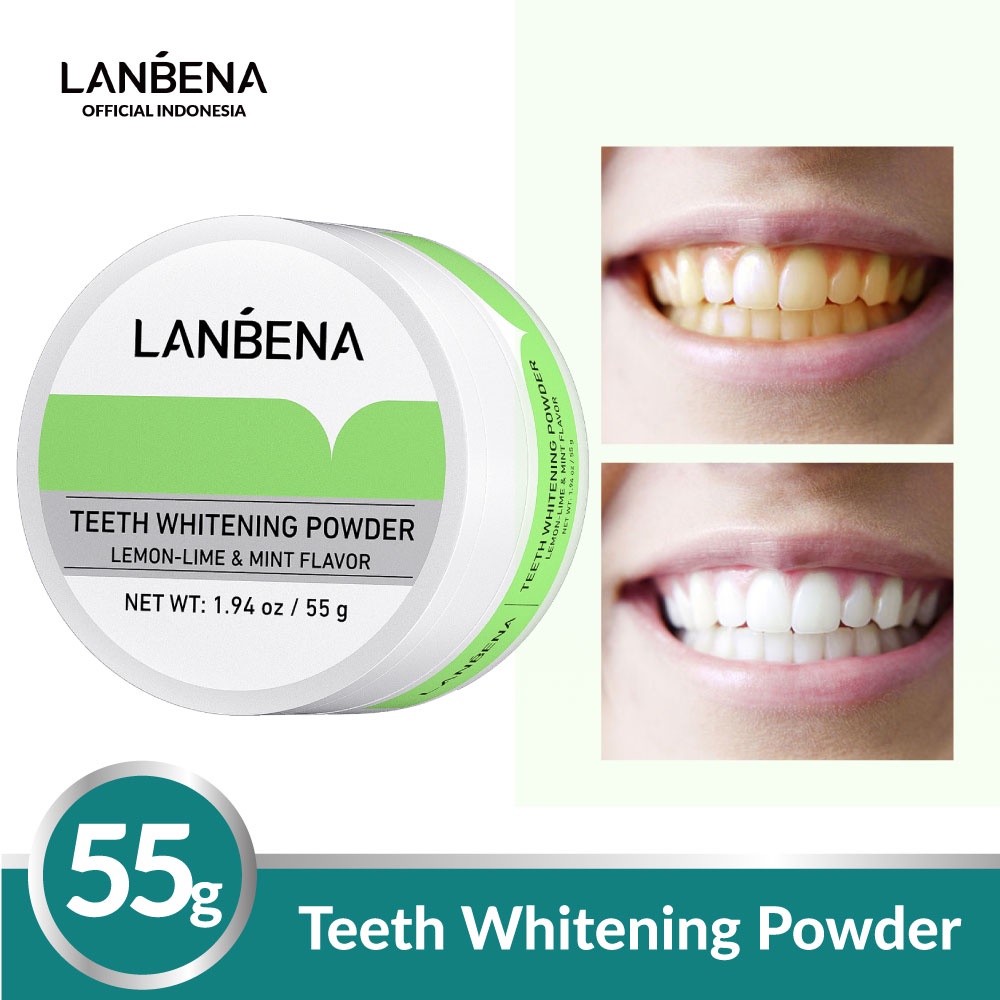[BPOM] LANBENA Pemutih gigi Teeth Whitening Powder - Memutihkan Gigi pasta gigi Removes Plaque Stains Oral Hygiene Bleaching Dental Tool pembersih karang gigi(55 gr)